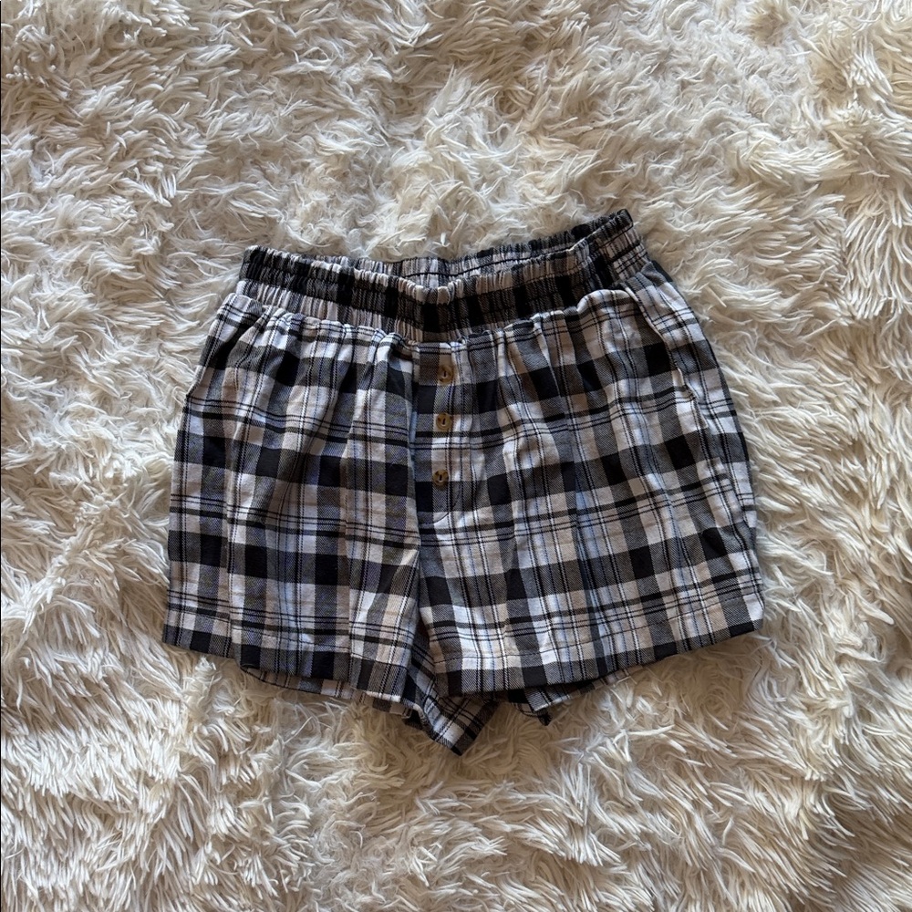 Urban Renewal Black and Gray Plaid Women's Cargo Shorts